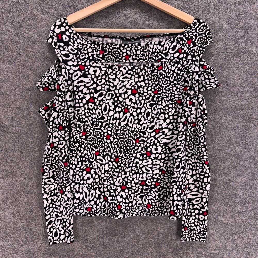 Bold Blouse Women S Small Black Animal Print Cold Shoulder Long Sleeve Casual